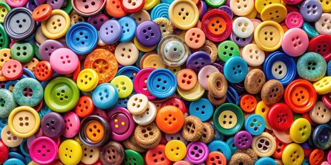 Fototapeta premium Colorful array of craft buttons for DIY projects, craft supplies, vibrant, array, multicolored, crafting, texture