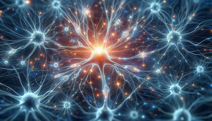 Fototapeta premium 3D of Nerve cells that sparkle in the brain