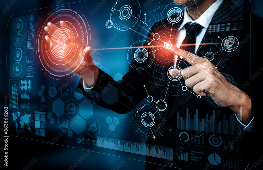 Aufkleber big data technology for business finance analytic concept. modern interface shows massive informatio