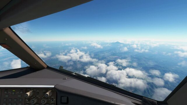View from the airplane cockpit flight deck
