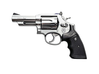 a silver revolver with black handle