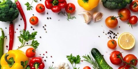 Vibrant Vegetables and Herbs on White Background