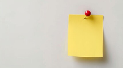 Yellow sticker note with red pin isolated on white background