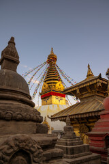 Tibetan flags in stupa in Nepal