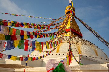 Tibetan flags in stupa in Nepal