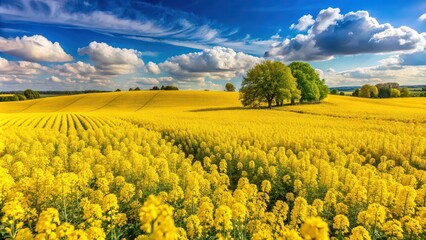 Obraz premium Vibrant rapeseed spring flowers blooming in a field , yellow, petals, agriculture, farm, countryside, landscape, flora