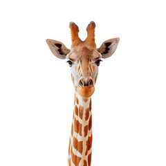 Obraz premium A giraffe staring at camera , giraffe half body isolated on white background.