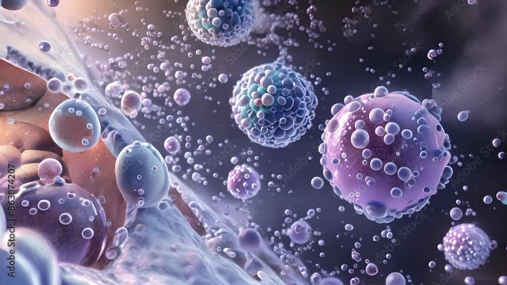 Poster an animation depicting the diverse functions of lipid droplets in different cell types including ene