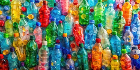 Fototapeta premium Colorful painting made from recycled plastic bottles , trash, plastic, painting, art, garbage, recycling