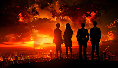 Obraz premium Multinational Legacy: Marketing Silhouettes Shaping the World Map