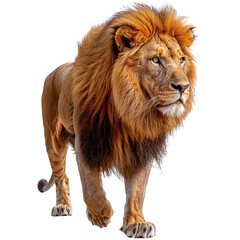 Obraz premium Male adult Lion standing, Panthera Leo, isolated on white background.