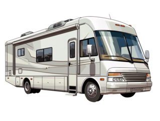 a white rv with a large window