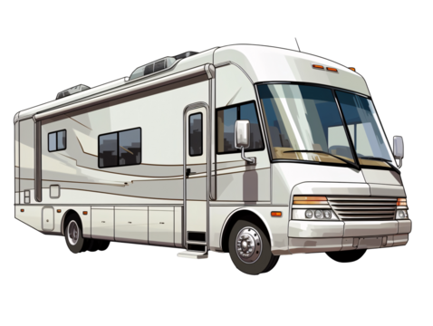 a white rv with a large window