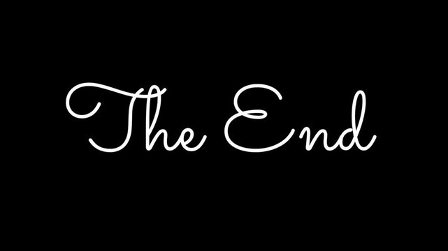 The End animation in white on black background suitable for movie, film, video for ending frame. Movie endings, or final project presentations