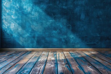 A simple room with wooden floor and blue wall, ideal for everyday life or creative space