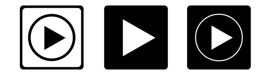 Video play button icon set. Start audio or video action media symbol for apps and websites. Media Play Button Icons. Video Start and Audio Control Symbols