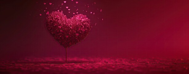 heart made of flowers on pink background romantic love valentine day floral decoration with copy space