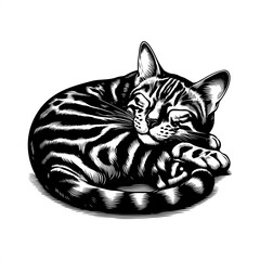cat in black and white animal illustration