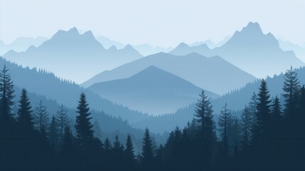 Obraz premium A serene mountain range landscape at dawn, with the peaks illuminated by the first rays of the sun. The sky features soft pastel hues, creating a tranquil and inspiring scene. Generative AI