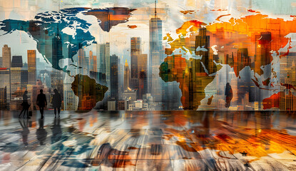 Obraz premium Multinational Legacy: Marketing Silhouettes Shaping the World Map