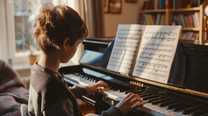 A student learning about music theory, understanding the structure and principles of musical composition.