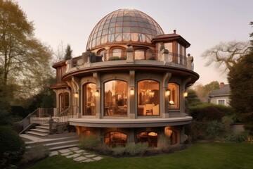 Futuristic domed house located in the forest