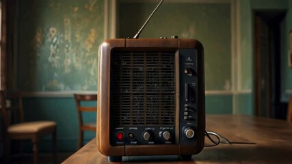 Classic Wooden Radio on Table