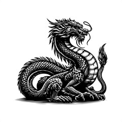 Obraz premium east dragon in black and white animal illustration