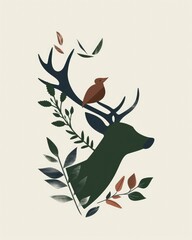 Obraz premium A deer with a bird on its head