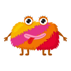 Vector cartoon fluffy cute monster. Funny halloween alien isolated on white background. Clip art for party decoration, stickers