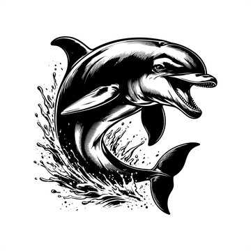Dolphin in black and white animal illustration