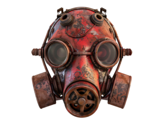 a red gas mask with goggles