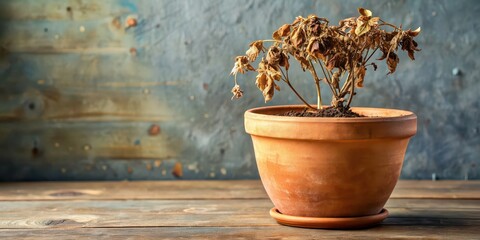 Withered plant in old ceramic pot , withered, plant, old, ceramic, pot, dried, dead, foliage, wilted, vintage, aged