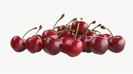 A bouquet of cherries is arranged on a transparent white background