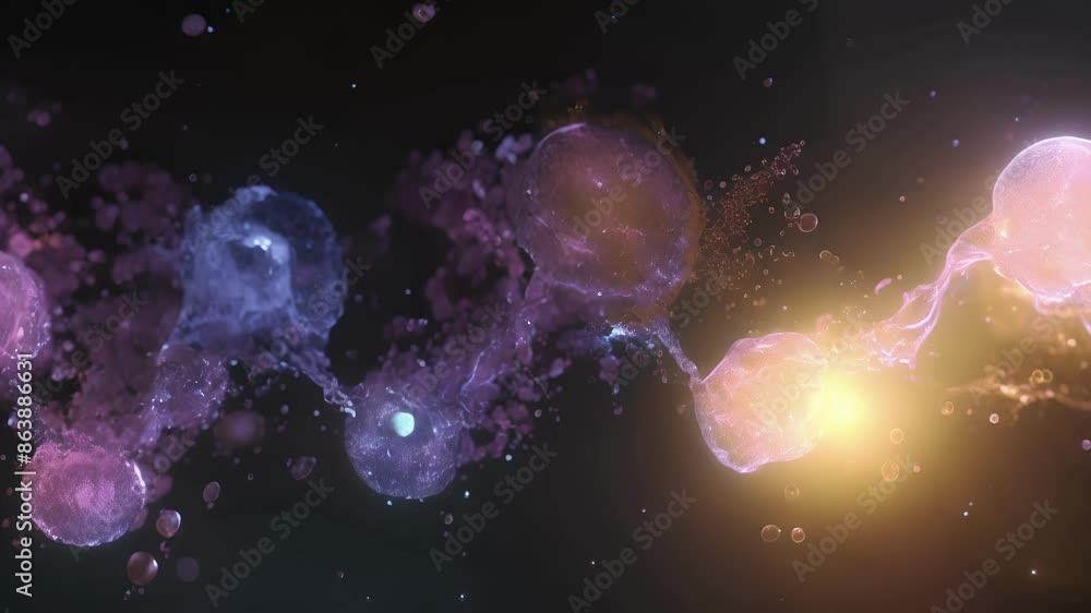 Poster a series of fluorescencestained animations revealing the stepbystep process of neurotransmitter synt