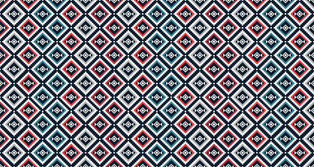 Ethnic Ikat seamless pattern concept. Ethnic Indian tribal ikat pattern embroidery style. Geometric Aztec fabric carpet ornament chevron textile decoration.