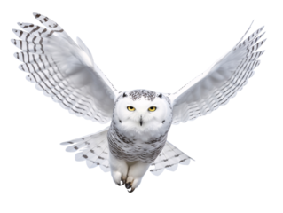 a white owl flying in the sky