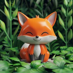 Obraz premium Smiling Cartoon Fox in Lush Greenery 