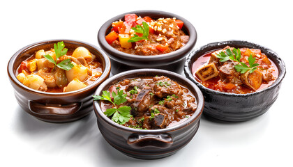 Tasty goulash. Set with cooked meat isolated on white