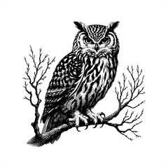 Fototapeta premium owl in black and white animal illustration