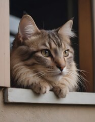 curious cat looking from the window