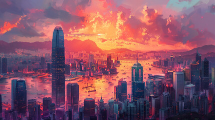 Fototapeta premium Colorful Urban Skyline