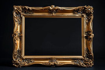 Ornate Gold Picture Frame on Black Background