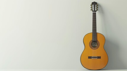The guitar is placed on a frame on a white background