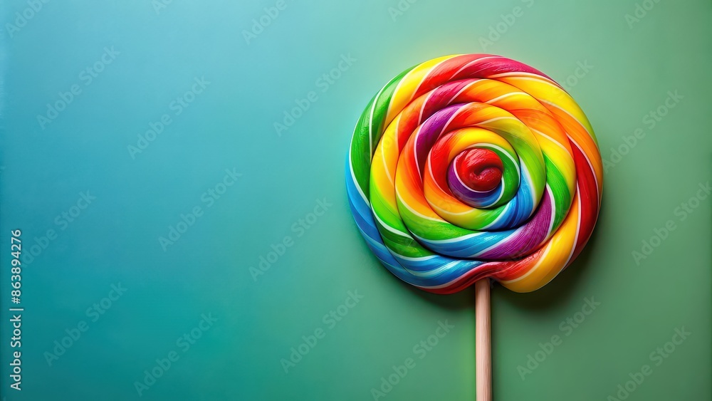 Sticker Colorful lollipop with rainbow swirl design on top, sweet, candy, treat, swirl, vibrant, colorful, lollipop, dessert, sugar