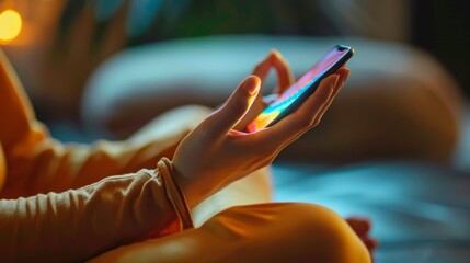 A close-up of a person's hand holding a meditation app on a smartphone, highlighting the use of technology to support mental wellbeing.