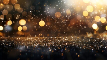 Naklejka premium Elegant Gold Glitter and Bokeh Lights Creating a Festive and Magical Atmosphere
