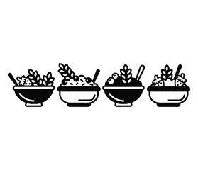 oatmeal cereal bowl spoon Icons vector design black white color simple illustration collection set isolated