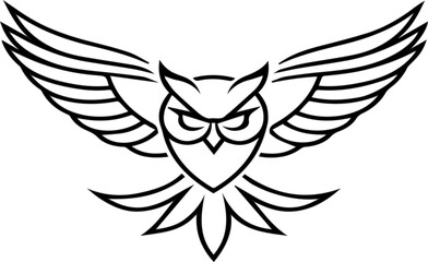 Fototapeta premium A black and white drawing of an owl with its wings spread out