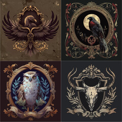 fantasy emblem line icon illust